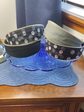 Polka Dot Zipper Headband Set - Black and Gray